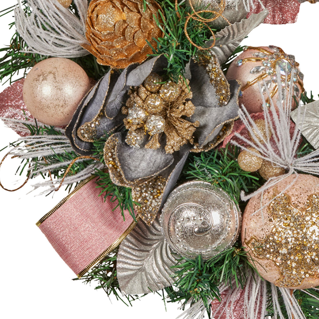 Christabelle 56cm Christmas Wreath Lush Green Holiday Door Wreath w/Jewelled Baubles, Foliage,