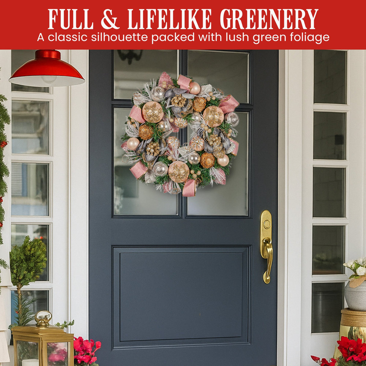 Christabelle 56cm Christmas Wreath Lush Green Holiday Door Wreath w/Jewelled Baubles, Foliage,