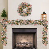 Christabelle 185cm Christmas Garland Lush Green Holiday Door Garland w/Jewelled Baubles, Flower - Low Angle