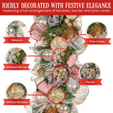 Christabelle 100cm Christmas Garland Lush Green Holiday Door Garland w/Jewelled Baubles & Berri - Rear View
