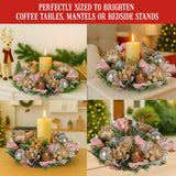 Christabelle 26cm Christmas Centrepiece Lush Green Holiday w/Jewelled Baubles, Foliage, Flowers - Close-Up Angle