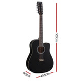 Alpha 42 Inch Acoustic Guitar 12 Strings w/ Equaliser Electric Output Jack Black - Front View