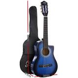 Alpha 34 Inch Classical Guitar Wooden Body Nylon String w/ Stand Beignner Blue - Front View