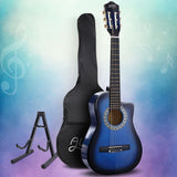 Alpha 34 Inch Classical Guitar Wooden Body Nylon String w/ Stand Beignner Blue - Low Angle
