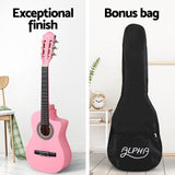 34-Inch Pink Classical Guitar for Beginners - Perfect Wooden Body Nylon String Gift for Kids - Top-Down View