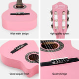 34-Inch Pink Classical Guitar for Beginners - Perfect Wooden Body Nylon String Gift for Kids - Rear View