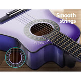 Alpha 34 Inch Classical Guitar Wooden Body Nylon String Beginner Kids Gift Purple - Top-Down View