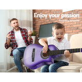 Alpha 34 Inch Classical Guitar Wooden Body Nylon String w/ Stand Beignner Purple - Top-Down View
