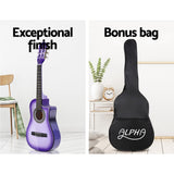 Alpha 34 Inch Classical Guitar Wooden Body Nylon String w/ Stand Beignner Purple - 45-Degree Angle