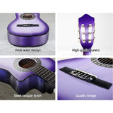 Alpha 34 Inch Classical Guitar Wooden Body Nylon String w/ Stand Beignner Purple - Close-Up Angle