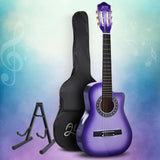 Alpha 34 Inch Classical Guitar Wooden Body Nylon String w/ Stand Beignner Purple - Low Angle