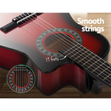 Alpha 34 Inch Classical Guitar Wooden Body Nylon String Beginner Kids Gift Red - Top-Down View
