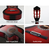 Alpha 34 Inch Classical Guitar Wooden Body Nylon String Beginner Kids Gift Red - 45-Degree Angle