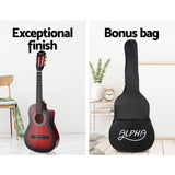 Alpha 34 Inch Classical Guitar Wooden Body Nylon String w/ Stand Beignner Red - 45-Degree Angle