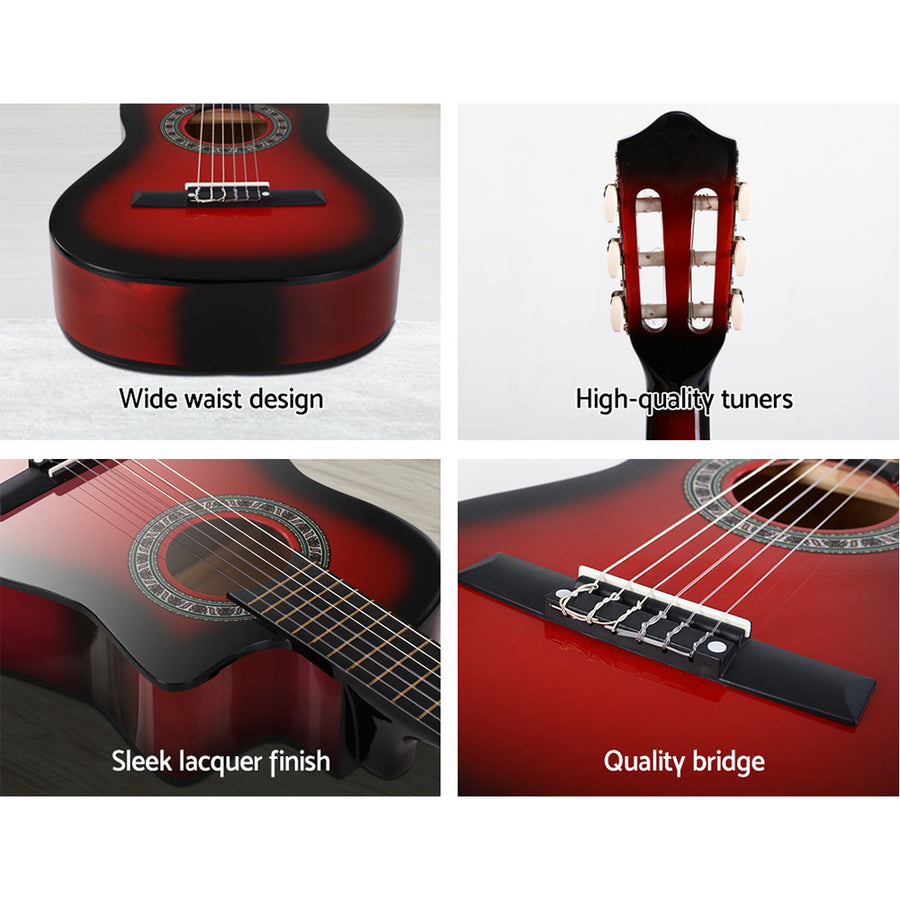 Alpha 34 Inch Classical Guitar Wooden Body Nylon String w/ Stand Beignner Red, image 7
