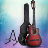 Alpha 34 Inch Classical Guitar Wooden Body Nylon String w/ Stand Beignner Red - Low Angle