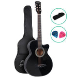 Alpha 38 Inch Acoustic Guitar Wooden Body Steel String Full Size Cutaway Black - Front View