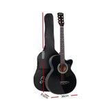 Alpha 38 Inch Acoustic Guitar Wooden Body Steel String Full Size Cutaway Black - Side View