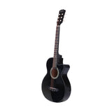 Alpha 38 Inch Acoustic Guitar Wooden Body Steel String Full Size Cutaway Black - Top-Down View