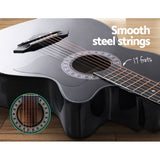Alpha 38 Inch Acoustic Guitar Wooden Body Steel String Full Size Cutaway Black - Rear View