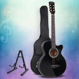 Alpha 38 Inch Acoustic Guitar Wooden Body Steel String Full Size w/ Stand Black - Low Angle