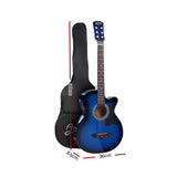 Alpha 38 Inch Acoustic Guitar Wooden Body Steel String Cutaway Blue - Front View