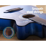 Alpha 38 Inch Acoustic Guitar Wooden Body Steel String Cutaway Blue - Top-Down View