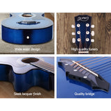Alpha 38 Inch Acoustic Guitar Wooden Body Steel String Cutaway Blue - 45-Degree Angle
