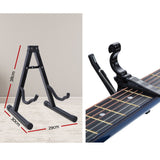 Alpha 38 Inch Acoustic Guitar Wooden Body Steel String Full Size w/ Stand Blue - 45-Degree Angle