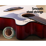 Alpha 38 Inch Acoustic Guitar Wooden Body Steel String Full Size Cutaway Wood - Top-Down View
