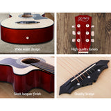 Alpha 38 Inch Acoustic Guitar Wooden Body Steel String Full Size Cutaway Wood - 45-Degree Angle