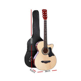 Alpha 38 Inch Acoustic Guitar Wooden Body Steel String Full Size w/ Stand Wood - Side View