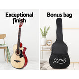 Alpha 38 Inch Acoustic Guitar Wooden Body Steel String Full Size w/ Stand Wood - Top-Down View