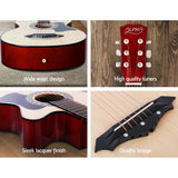 Alpha 38 Inch Acoustic Guitar Wooden Body Steel String Full Size w/ Stand Wood - Rear View