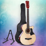 Alpha 38 Inch Acoustic Guitar Wooden Body Steel String Full Size w/ Stand Wood - Low Angle