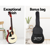Alpha 38 Inch Acoustic Guitar Wooden Body Steel String w/ Stand Left Handed - Top-Down View