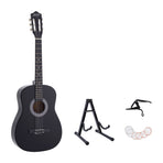 Alpha 38 Inch Classical Acoustic Guitar with Folding Stand Capo and String Set Black