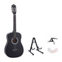 Alpha 38 Inch Classical Acoustic Guitar with Folding Stand Capo and String Set Black