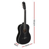 Alpha 39-Inch Beginner Classical Guitar with Wooden Body and Nylon Strings - Black Edition - Front View