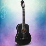 Alpha 39-Inch Beginner Classical Guitar with Wooden Body and Nylon Strings - Black Edition - Top-Down View
