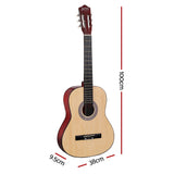 Alpha 39-Inch Classical Guitar for Beginners - Natural Wood Finish with Carry Bag and Extra Strings - Front View