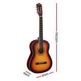 Alpha 39-Inch Beginner Classical Guitar with Wooden Body and Nylon Strings - Sunburst Finish
