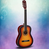 Alpha 39-Inch Beginner Classical Guitar with Wooden Body and Nylon Strings - Sunburst Finish
