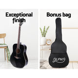 Alpha 41 Inch Acoustic Guitar Wooden Body Steel String Dreadnought Stand Black - 45-Degree Angle