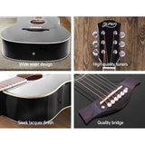Alpha 41 Inch Acoustic Guitar Wooden Body Steel String Dreadnought Stand Black - Rear View