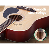 Alpha 41 Inch Acoustic Guitar Wooden Body Steel String Dreadnought Stand Wood - Close-Up Angle