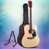 Alpha 41 Inch Acoustic Guitar Wooden Body Steel String Dreadnought Stand Wood - Low Angle