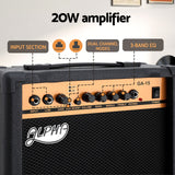 Alpha 20W Guitar Amplifier Portable Practice Amp Overdrive 3-Band EQ Black - Top-Down View