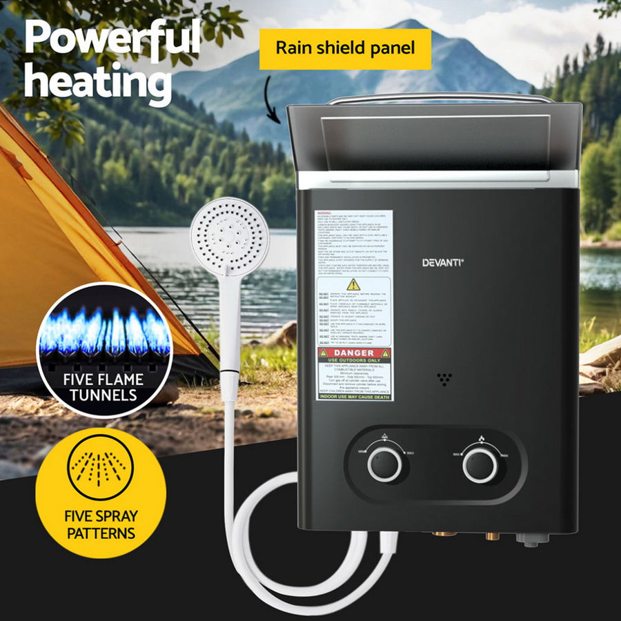 Devanti Portable Gas Water Heater LPG-powered System Black, image 4