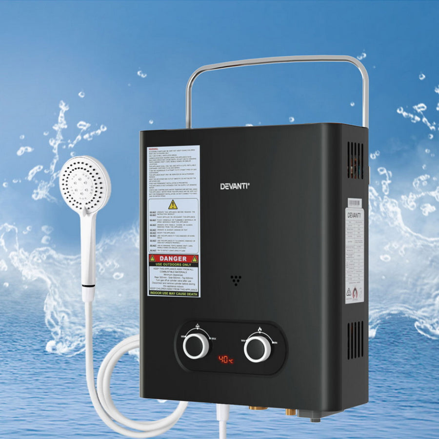 Devanti Portable Gas Water Heater LPG-powered System Black, image 7